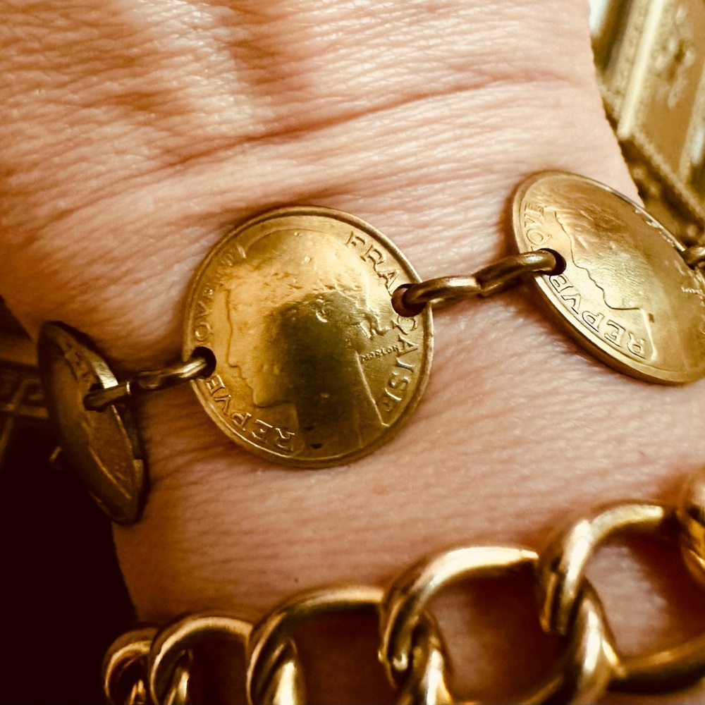 Vintage French Gold tone Coin Bracelet